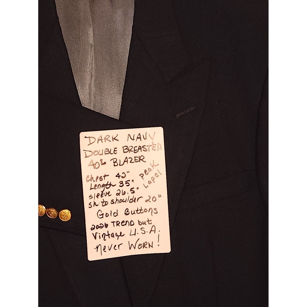 VTG 40L Double-Breasted Dark Navy Blazer Gold Buttons PEAK Lapel Nautical exc.